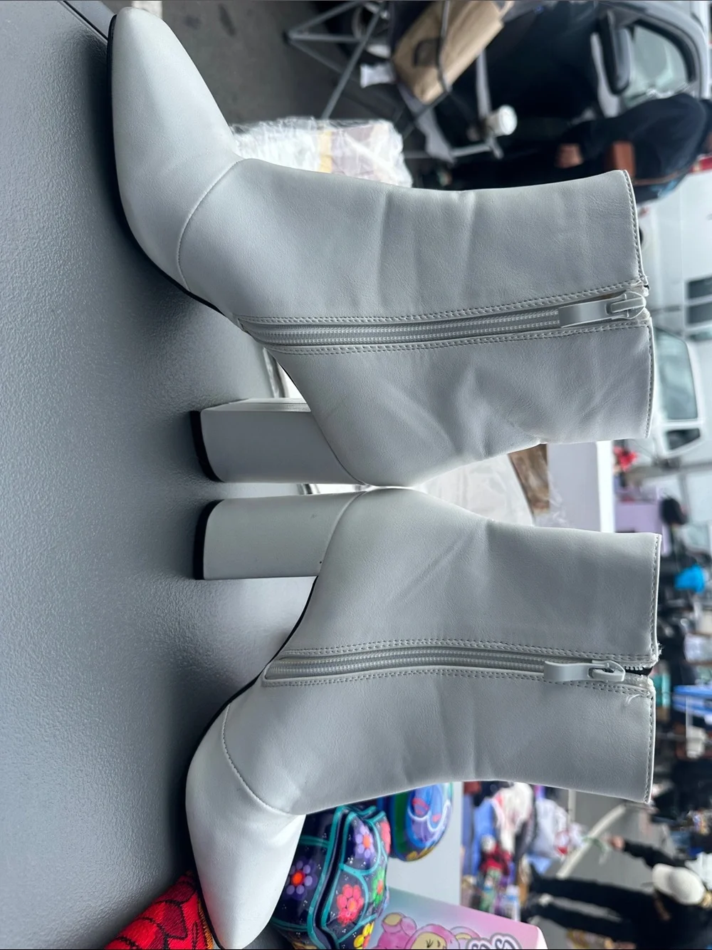 White Square-Toe Block Heel Ankle Boots - Women's Fashion - Picture 2 of 7
